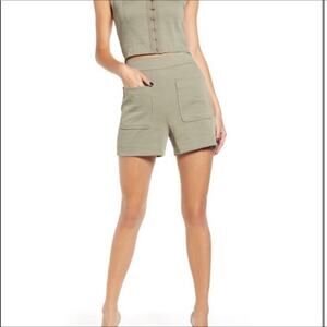 Leith Sage Olive Green Front Pocket High Waist Shorts Size XL New